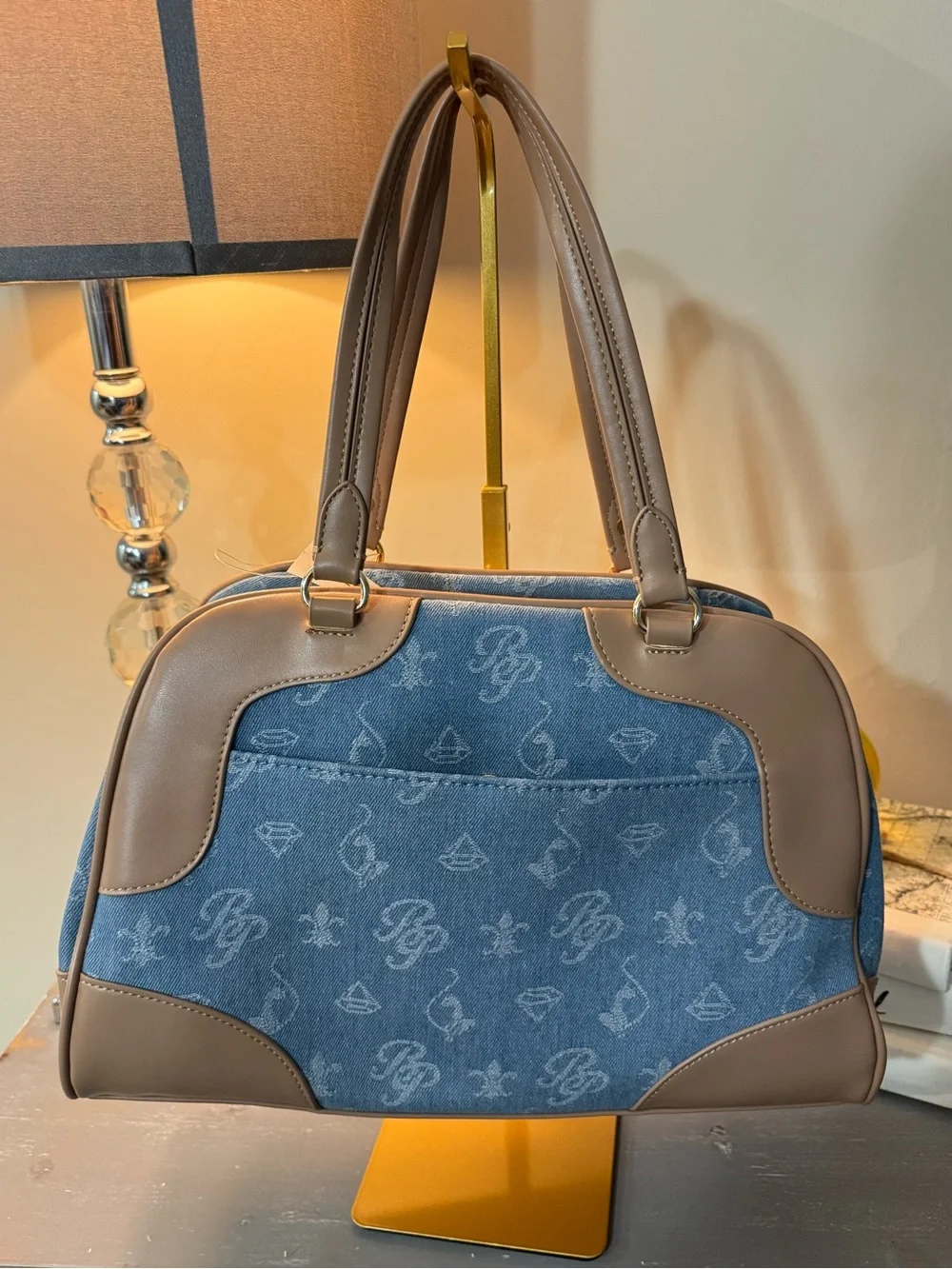 Baby Phat Y2K Handbag, blue denim and tan leather